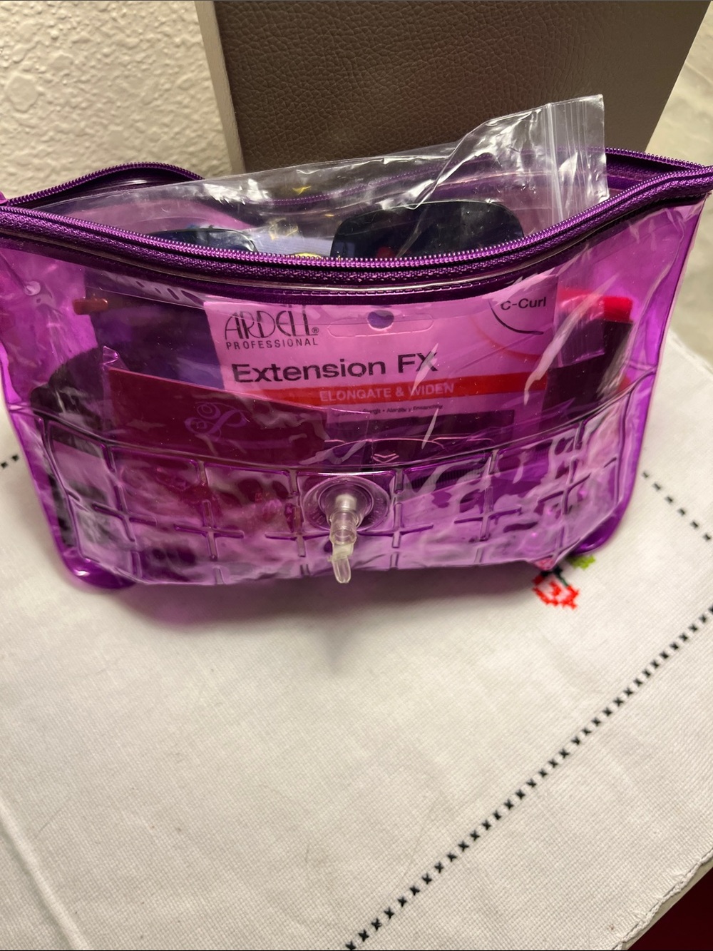 Purple Clear PVC Cosmetic Bag filled with jewelry and lashes and more! NWT! - Picture 3 of 4